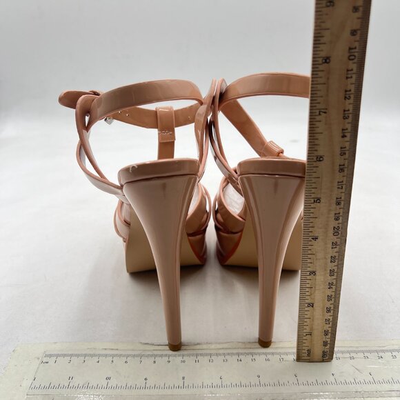 YDN Nude Strappy High Heel Platform Peep Toe T-strap Ankle Strap Buckled Sandals - Picture 5 of 8
